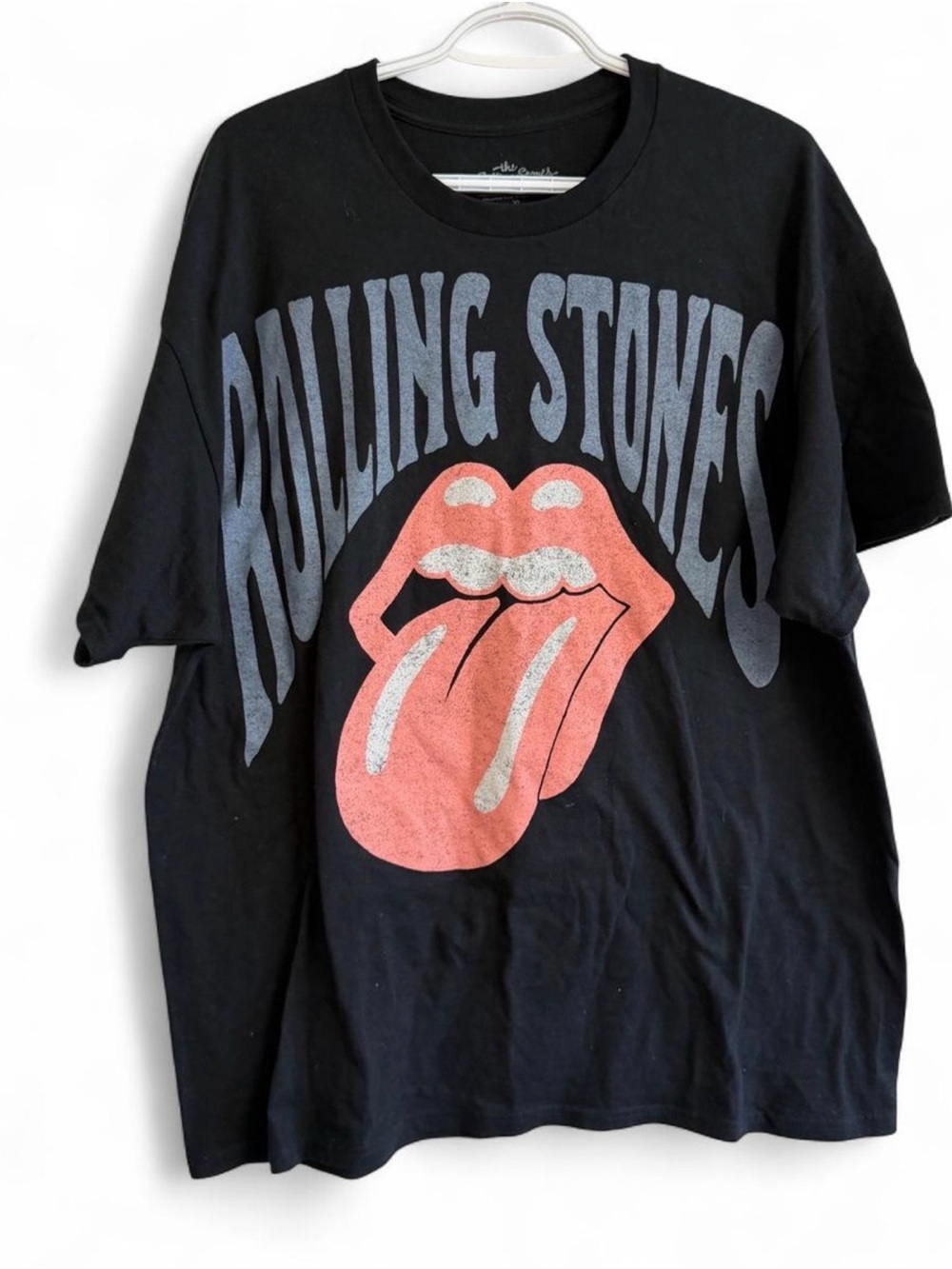 the Rolling Stones Black Kids Tee with Red Tongue and Gray Lettering